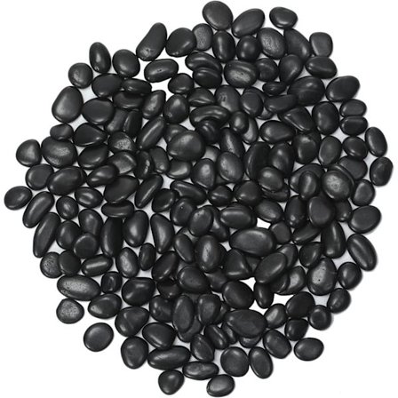 Sorte småsten, dekorative flodsten, tromlede sten og polerede sten