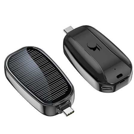 Mini Solcellsladdare Powerbank Portabel Nyckelring Powerbank för Mobiltelefon 1200mAh Svart: För type-c