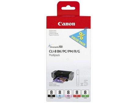Canon CLI Value Pack 8 Multipack - svart, cyan, magenta, rød, grønn - original - blekkbeholder
