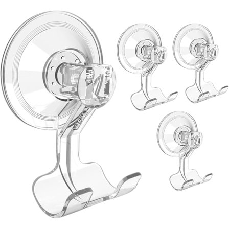 Sugerørkroker, gjennomsiktige, flyttbare sugekoppkroker for barberhøvel, håndkle, loofah, redskaper, pluggkrans - 4 stk.