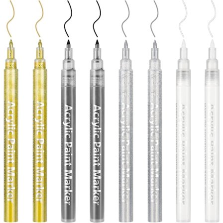 8 stk. akrylfarvepen 0,7 mm metalliske permanente akrylmarkører sæt guld sølv hvid sort glas glitter farvepenne til stof glas sten