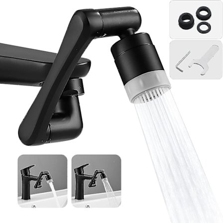 Käännettävä jatkettava hana 2 suuttimella, 1440 asteen kääntyvä hanan ilmastaja, pyörivä monitoiminen jatke