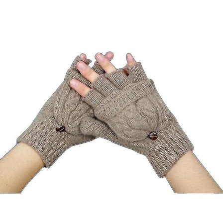 Varm vinterhansker for kvinner - strikket hampblomst, fingerløse votter