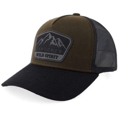 Wild Spirit - Brun trucker Keps - Mountain Explorer Black Patch Wide Blank Brown/Black A-frame Trucker @ Hatstore