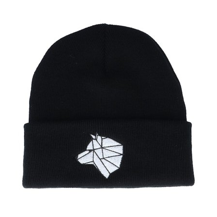 Origami - Zwart cuff Beanie - White Paper Wolf Black Cuff @ Hatstore