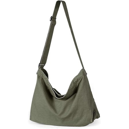 Canvas Hobo Taske, Skuldertaske Unisex Canvas Crossbody Taske med Lynlås og Justerbar Rem Håndtaske Stor Tote Taske