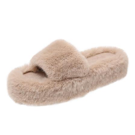 Kvinnor Slip On Fuzzy Tofflor Öppen Toe Plysch Tofflor