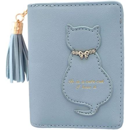 Liten Lommebok for Kvinner, Myntveske Kvinne Lommebok Pung Søt Katt Mønster Myntveske Med Kvast Kredittkortveske For Jenter