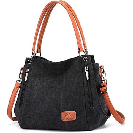 Skuldertaske til kvinder Stor Canvas Tote Taske (Sort)