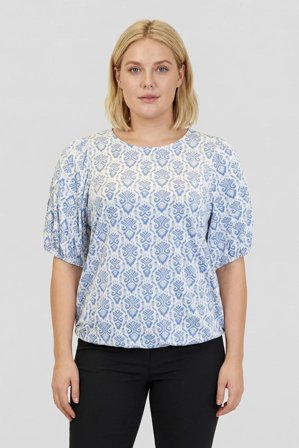 CISO - Kortærmet Bluse - Blå - Elastik i Taljen