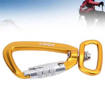 Karabinkrok med automatisk låsing, firkantet bunn, 360 graders roterende krok, tilbehør for hundebånd, hengekøyer, ryggsekker, gul