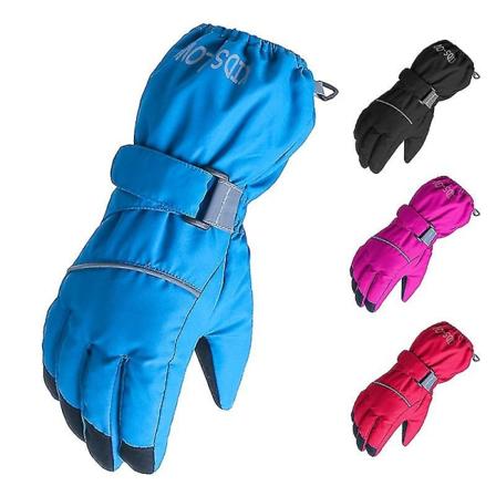 Vinterbarnesplittfingervarme hansker Ensfarge Vindtett Vanntett Bærbar femfinger utendørs skihansker Blue 8*10 years