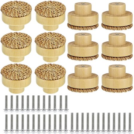 12 stk skabshåndtag Træ- og fletskuffeknopper Kommodeknop Dekorative træk (naturlig)