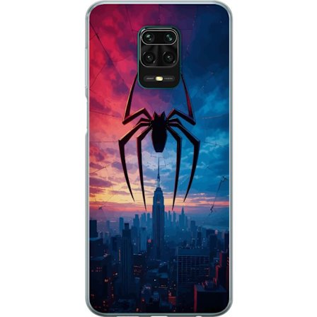 Kompatibelt Mobilskal till Xiaomi Xiaomi Redmi Note 9 Pro Stiliserad spindel över stadssilhuett i dramatisk solnedgång, grafisk fantasyillustration