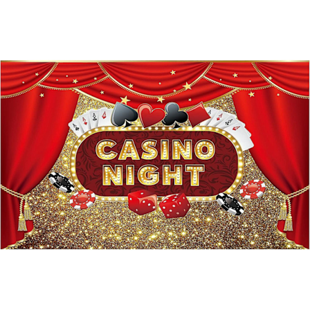 Casino Night Party Bakgrunn Karneval Party Banner Spillekort Rød Gardin Gull Bokeh Glitter Bursdag Dekorasjon Fotografi Bakgrunn Photobooth