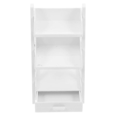 Pieni 3-tasoinen valkoinen muovihylly nukkekodin sisustukseen, 1 kpl [HK]