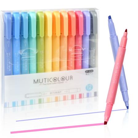Pastel highlighter-penne, 12-pak, dobbelt-spids markører og highlightere, assorterede varme farver til skole, studerende og kontorer Cold series 12 