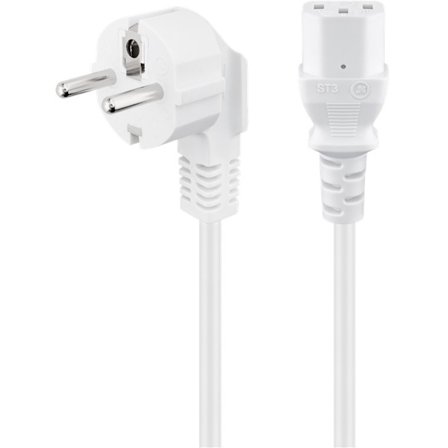 Vinklad anslutningskabel med C13-uttag, 5 m, vit