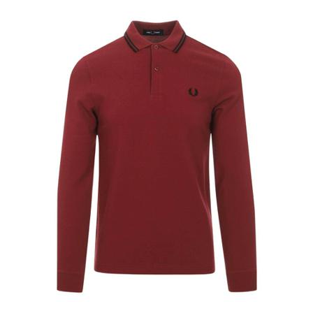Fred Perry, Long sleeve Pole with double line Rood, Heren, Maat:S