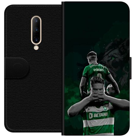 Yhteensopiva Lompakkokotelo OnePlus 7 Pro Neonmotiivi, jossa teksti "Gaming is in my DNA" sinisenä ja punaisena tiiliseinällä, jossa loistava DNA-spir