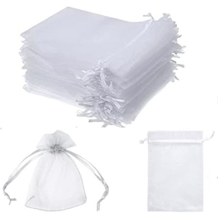 100 stk. Organzaposer, Organzapose, Organzaposer til bryllupsgave smykker, tom lavendelpose, 10x15 cm hvid