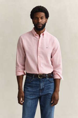 GANT Herren Regular Fit Seersucker Hemd mit Streifen (S) Rosa