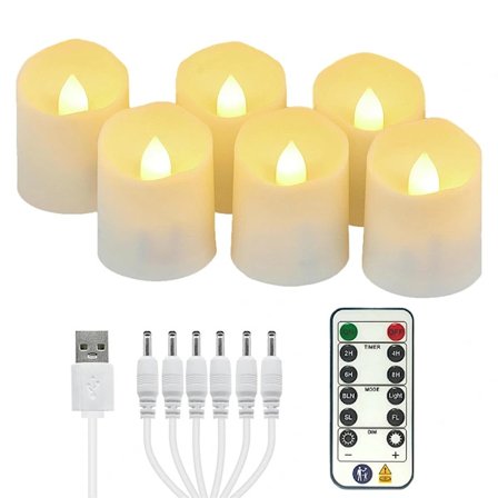 Oppladbare LED-lys, 6-pakning flammeløse lys med fjernkontroll, flimrende telys med USB-ladekabel for Halloween Hjem-XF6-