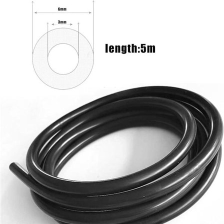 Slang, Silikon Slang, Turbo Slang, Vakuumslang 3mm, Turbo Vakuumslang Inre Diameter 3mm, Silikon Slang Yttre Diameter 6mm (Total Längd 5M, Svart)