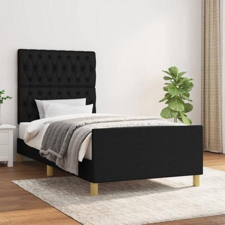 Vidaxl Sängram Med Huvudgavel Svart 90x190 Cm Tyg Svart