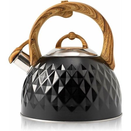 Kedel, Induktionstekande, Fløjtende Kedel, Rustfrit Stål Fløjtende Kedel, 3L Stor Kapacitet, Træhåndtag, Anti-Skoldning, Til Induktionskomfur, Gas H