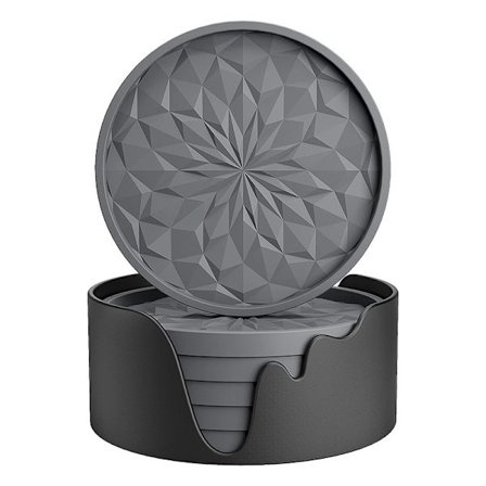 ING Coaster 6 Sæt - Runde Glasbrikker - Drikke Glasbrikker - 10*10*0.65cm - Skridsikker - Varmebestandig - Grå