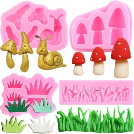Förtrollad Vintage Fairy Garden Svampsnäcksilikonformar Grönt Gräs Fondantform För Tårtdekoration Godis Choklad Polymerlera Gum Paste Set O