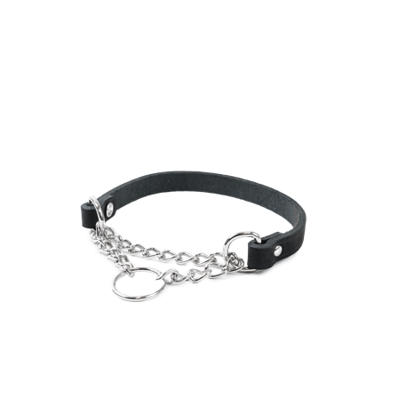 Selected by ZOO - Halskjede i skinn Hera halvjern Svart 12 mm x 24-31 cm - Hund - Halsbånd - ZOO.no