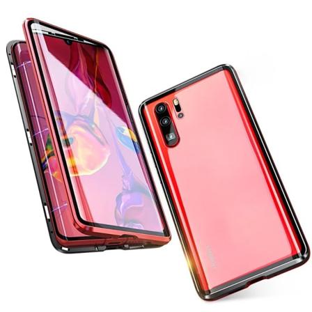 Huawei P30 Pro - Härdat Glas Dubbelt Magnetiskt Skal Röd