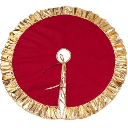 90 cm Röd julgranskjol Non-Woven med guld volangkant