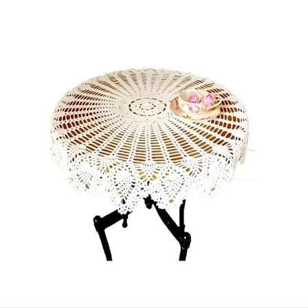 35,4 tum Vintage Vit Handgjord Virkad Spets Dukar Virkad Bordsduk Rund Bomull Heritage Bordsöverdrag Runt Bord Topper Bröllop Hem