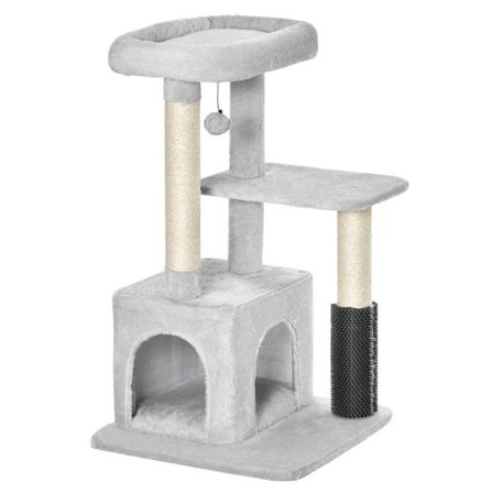 Rootz Skrapstolpe - Kattträd med massagehörna - Kattgrotta - Lekboll - Kattskrapstolpe - Sisalrep - Ljusgrå - 48 x 48 x 85 cm