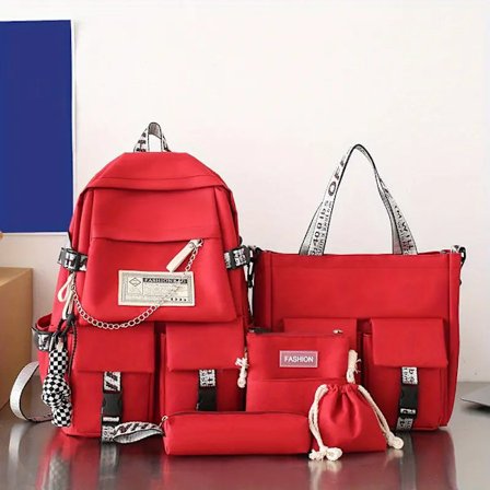 5 st Ryggsäck Skolväska Flicka Student Stor Kapacitet Mode Pojke Ryggsäck Datorväska Kvinnlig Skolryggsäck Skolväska