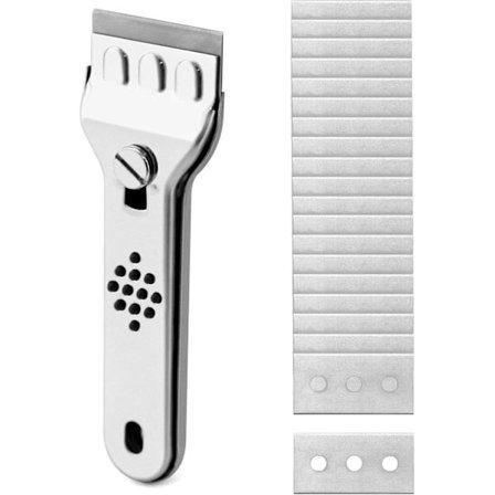 Induktionshällsskrapa - Skrapa i rostfritt stål - Glasskrapa - Med 20 blad - Spishällsskrapa för keramik-, halogen- och induktionshällar