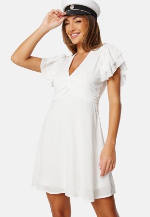 Bubbleroom Occasion Flounce Sleeve Chiffon Dress White 44