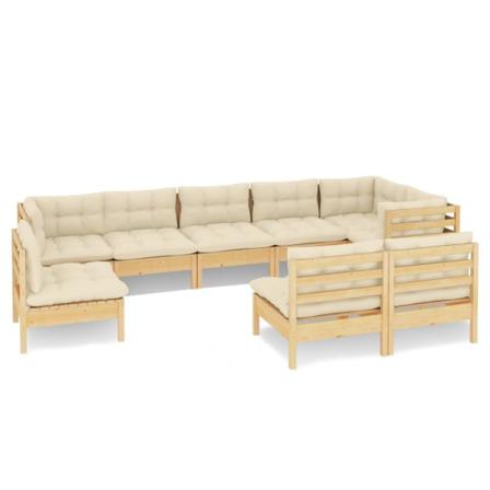Vidaxl Loungegrupp Med Gräddvita Dynor 9 Delar Massiv Furu Creme