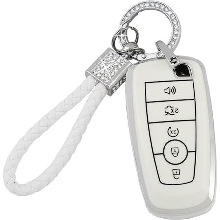 PIFOOG Hvid nøgle fob cover til Ford Bling nøglering 5 knapper nøgler etui beskyttelse til Ford Explorer Mustang Edge Fusion Escape Expedition F150 