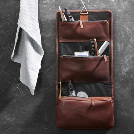 Trousse de toilette dépliante Montréal en cuir marron pour hommes - Trousses de toilette
