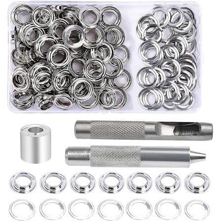 Grommet- och Ögonfäste-kit, 100 Set Ögonfästen 10mm, Presenning Reparationskit, Med 3st Grommet Ögonfäste Verktygssats För Presenning, Tyg, Gardiner 