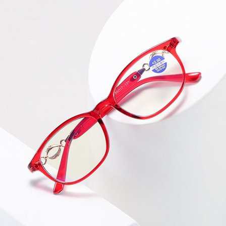 Sarvikehyksiset lukulasit naisille sinisen valon estosuurennuslasit (punainen, 400)