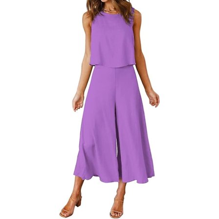 Roylamp Dame Sommer 2-delt Sæt Rund Hals Crop Basic Top Cropped Bred Ben Bukser Sæt Jumpsuits