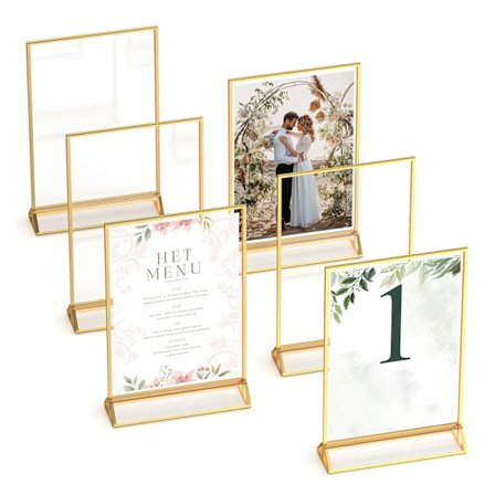 3-delt dobbeltsidig gull akryl fotoramme - A6 gull bordnummerholder (A6 (3-delt sett))