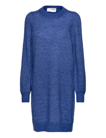 Slfmola Mia Ls Knit Dress Blue Selected