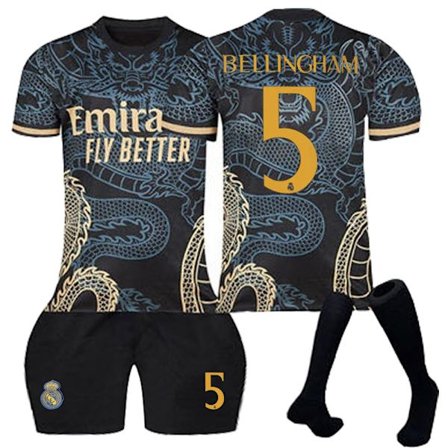 Black Friday Tilbud – Spar Stort! 23-24 Real Madrid Dragon Black Special Edition Fodboldtrøjer Børnefodboldudstyr No.5 Bellingham