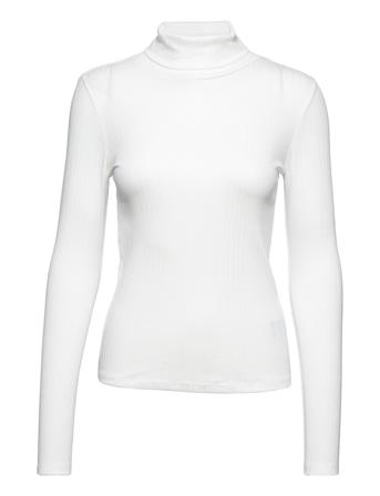 Skinny Rib Ls Turtle Neck Top Langærmet T-shirt Hvid Calvin Klein